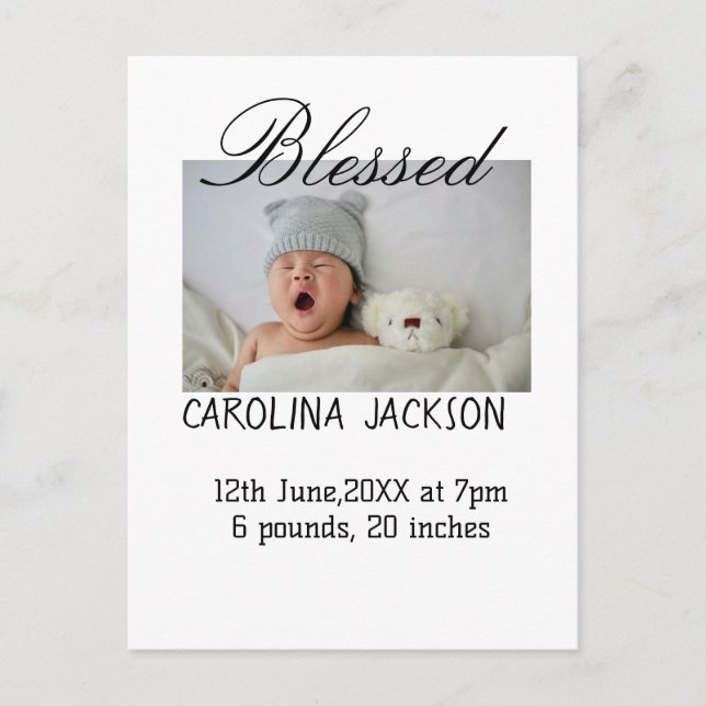 Nyfödda, foto, modernt födelsemeddelande vykort (Framsida)