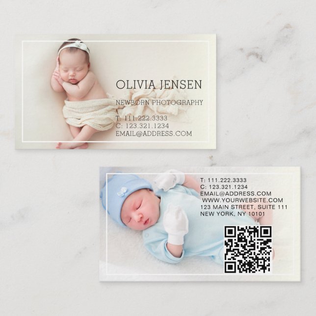 Nyfödda fotografier Baby Fotograf 2 Foto Visitkort (Fram/baksida)