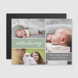 Nyfödda foton från Baby Grönt födelsemeddelande Magnetisk Inbjudningskort