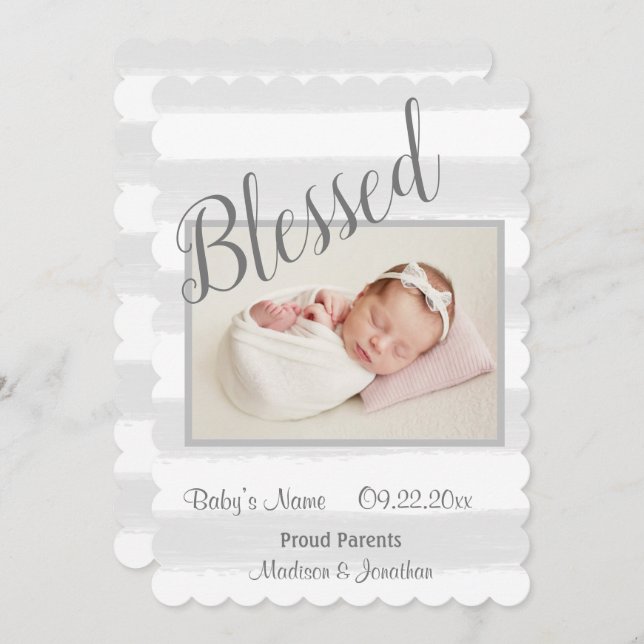 Nyfödda fotoskriptet Grått Rand Meddelande (Fram/baksida)