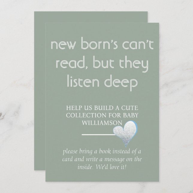 nyfödda kan inte läsa, men de lyssnar på babydusch inbjudningar (Fram/baksida)