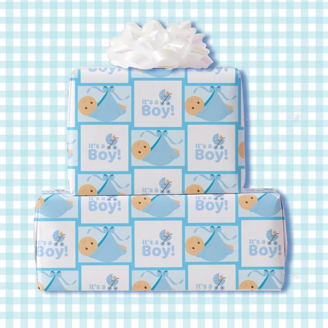 Nyfödda Pojke Shower Cute Pastel Blue Presentpapper (Skapare uppladdad)