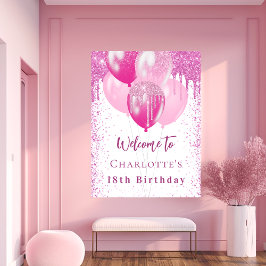 Nyfödda rosa-ballonger: välkomna party poster