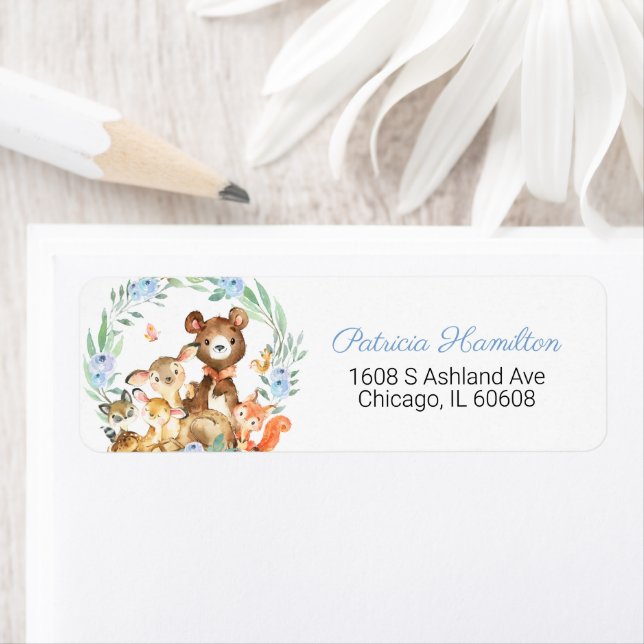 Nyfödda trädjur Greenery Baby Shower Returadress Etikett (Insitu)