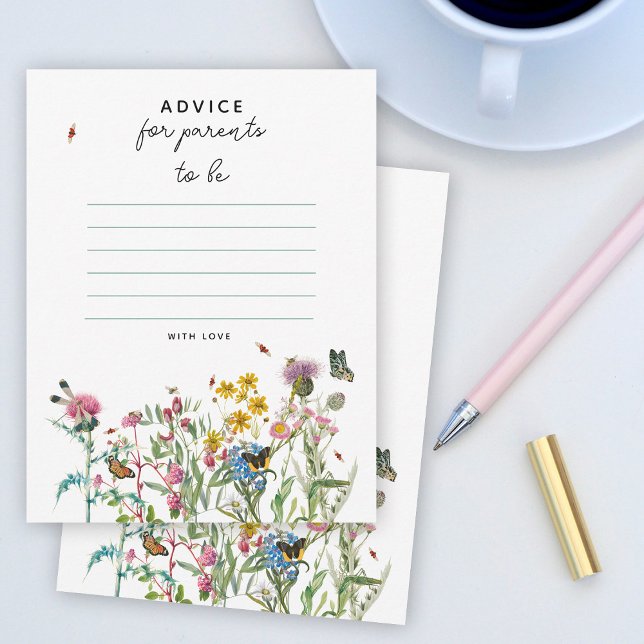 Nyföräldrar till Wildblomsterbabyskor Anteckningskort (Wildflower Baby Shower Advice New Parents Note Card)
