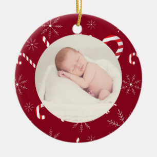 Nyfött Baby Första julfoto Candy cane Snö Julgransprydnad Keramik