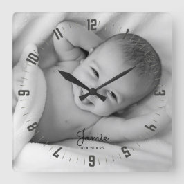 Nyfött Baby foto Nursery Square Wall Cl Fyrkantig Klocka