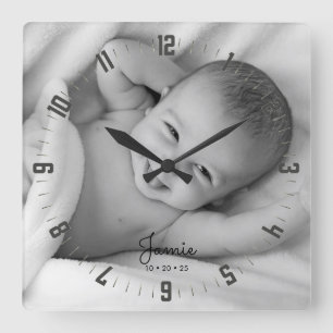 Nyfött Baby foto Nursery Square Wall Cl Fyrkantig Klocka