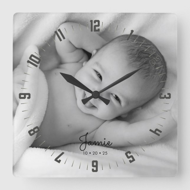 Nyfött Baby foto Nursery Square Wall Cl Fyrkantig Klocka (Framsida)