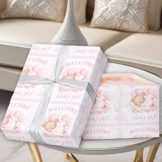 Nyfött Flicka Namn Rosa Bear Presentpapper