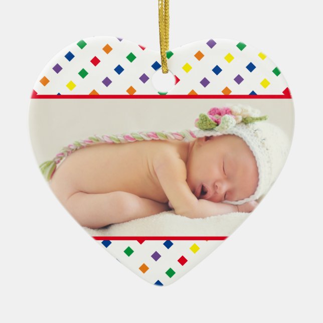 Nyfött första julfoto och Namn Baby Julgransprydnad Keramik (Framsidan)