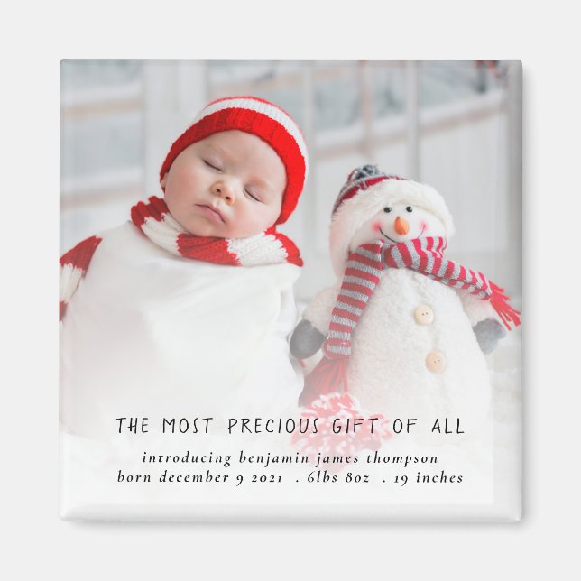 Nyfött foto jul jul - födelsemeddelande i Baby  Magnet (Framsidan)