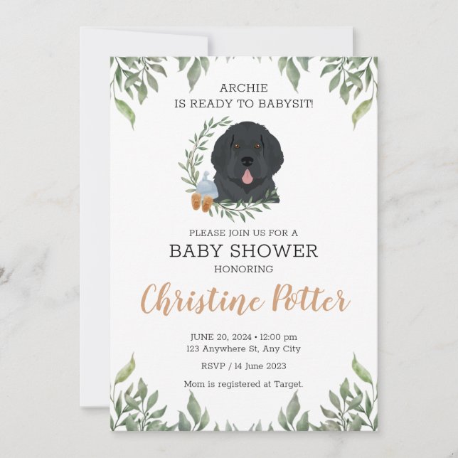 Nyfoundland Puppy Baby Shower Inbjudningar (Framsida)