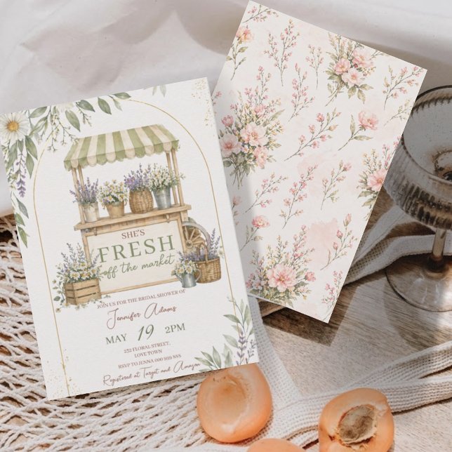 Nyfrån marknadens bondemarknad Bröllopsdusch Inbjudningar (Fresh Off the Market Farmers' Market Bridal Shower Invitation)