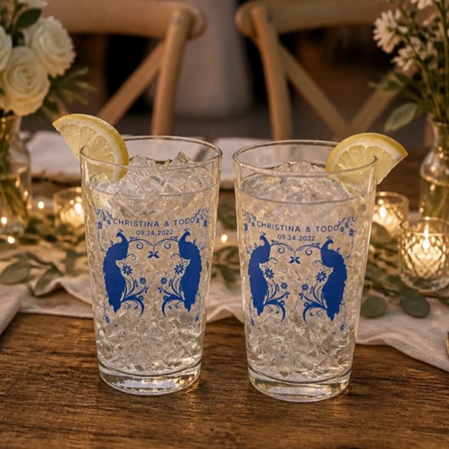 Nygift Elegant Blå Påfågel Pint Glas (Skapare uppladdad)