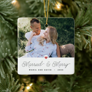 Nygift Gift och Glad 2 Bilder Julgransprydnad Keramik