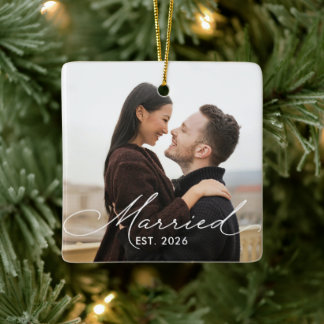 Nygift Kalligrafi Foto Nygifta Julgransprydnad Keramik