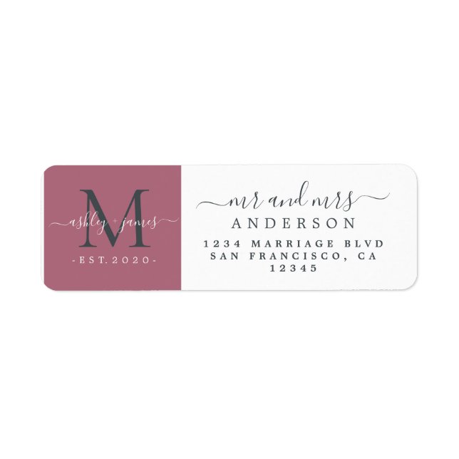 Nygift Monogram Mr Mrs Returadress  Etikett (Framsidan)
