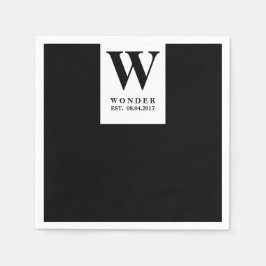 Nygift Monogram svart minimalistisk Bröllop Pappersservett