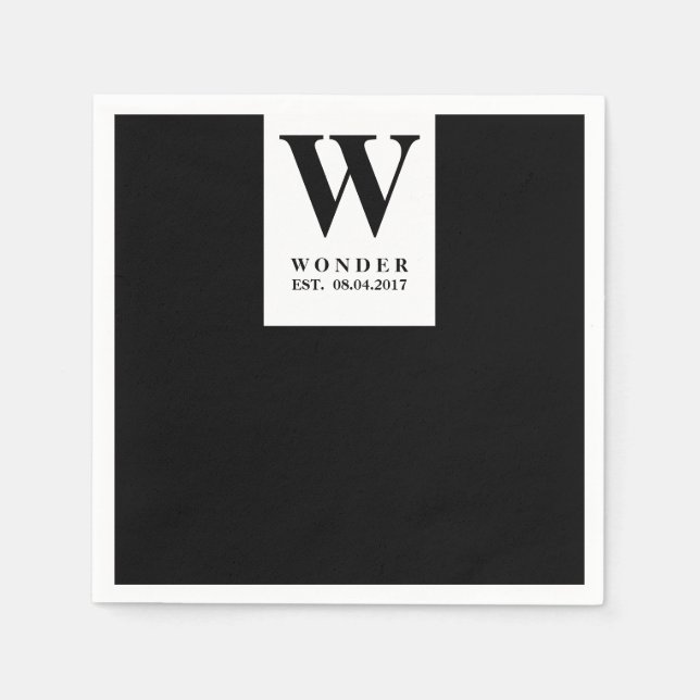 Nygift Monogram svart minimalistisk Bröllop  Pappersservett (Framsidan)