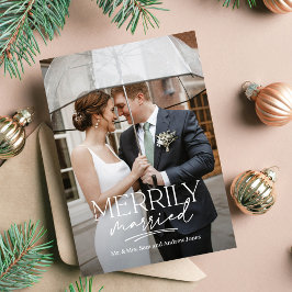 Nygift Par Glatt Gifta Holiday Foto Kort