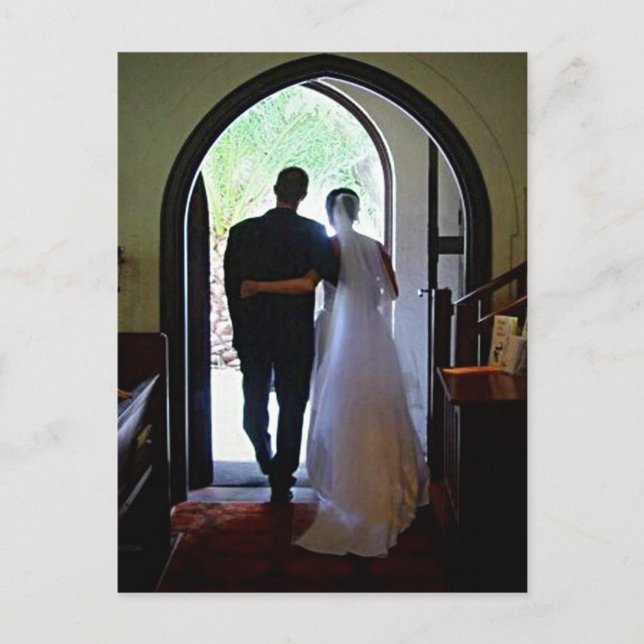Nygift Par Kyrkbröllop Annonsering Vykort (Framsida)