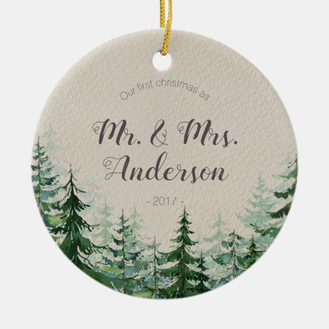 Nygift personprydnad vår första julprydnad, julgransprydnad keramik (Framsidan)