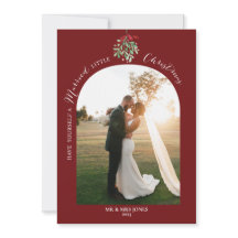 Nygift vattenfärg misteltoe foto julkort