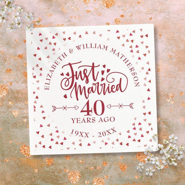 Nygifta 40-årsjubileum för bröllop pappersservett (Just Married 40th Wedding Anniversary Napkins)