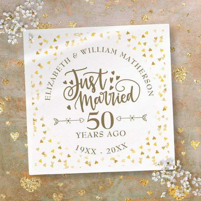 Nygifta 50-års bröllopsjubileum pappersservett (Just Married 50th Wedding Anniversary Napkins)