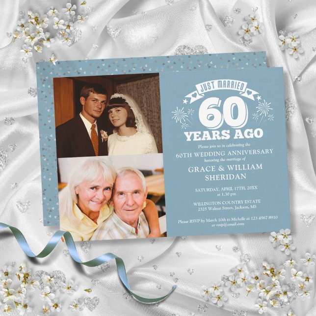 Nygifta 60-årsjubileum 2 bilder inbjudningar (Just Married 60th Wedding Anniversary 2 Photo Invitation)