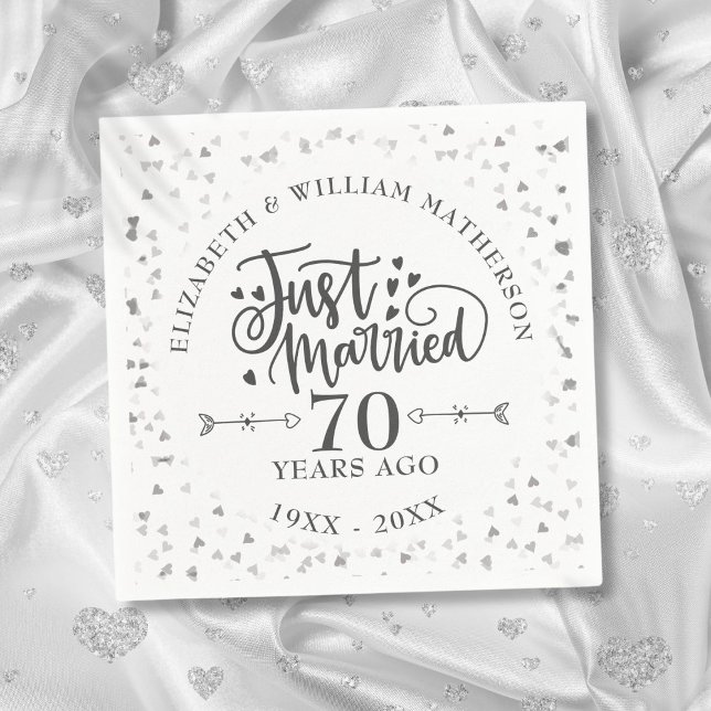 Nygifta 70-års bröllopsjubileum pappersservett (Just Married 70th Wedding Anniversary Napkins)