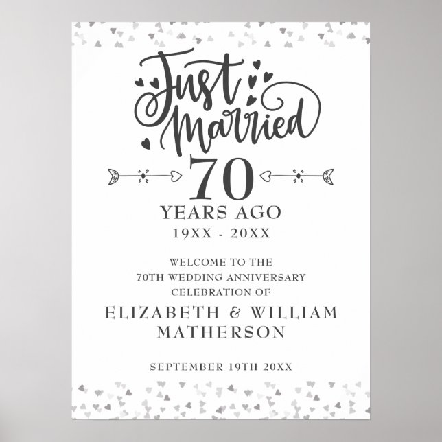 Nygifta 70-årsjubileum Välkomstskylt Poster (Framsidan)