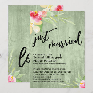 Nygifta Akvarell Blommor & Grön Trä Inbjudningar