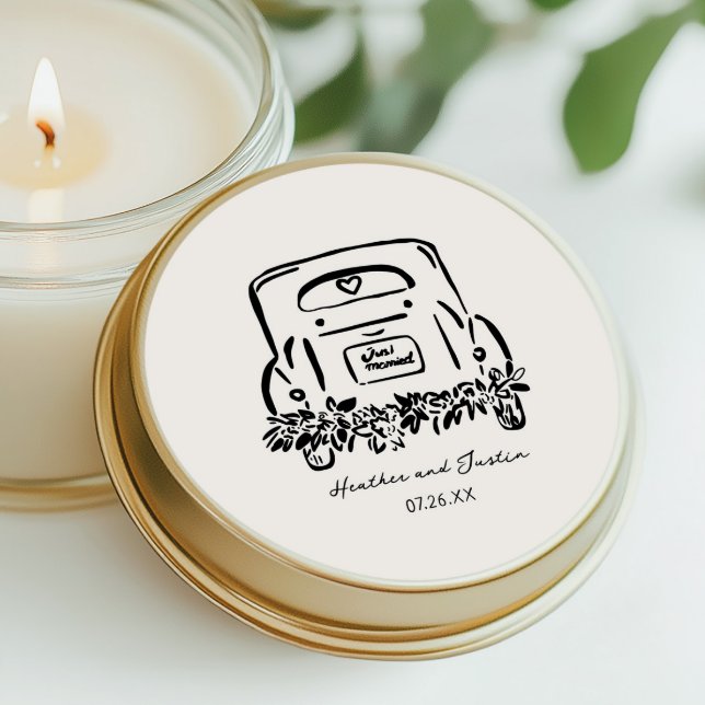 Nygifta Bil Anpassade Bröllopspresenter Runt Klistermärke (Skapare uppladdad)