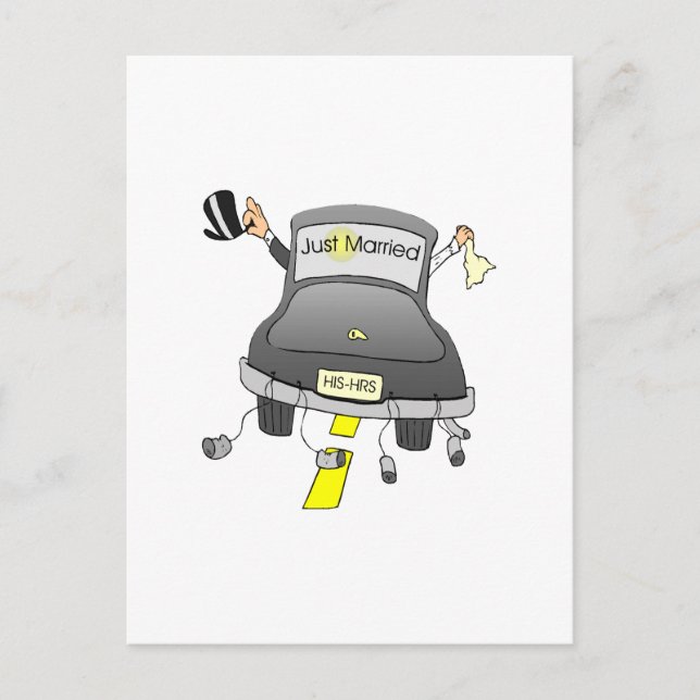 Nygifta (Bil) Meddelande Vykort (Framsida)