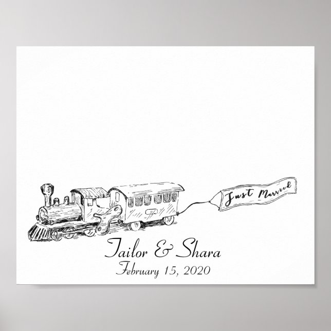 Nygifta Bröllopståg Fingeravtryck Gästbok Poster (Framsidan)