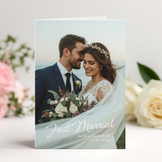 Nygifta Bröllopsvikta Fotoannonsering Inbjudan (Skapare uppladdad)