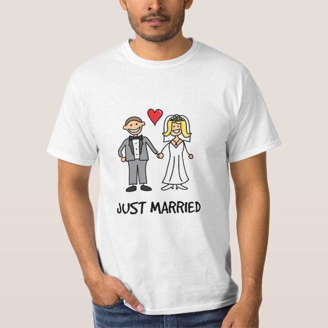 Nygifta Brud & Brudgum Tecknad Bild T Shirt (Framsida)
