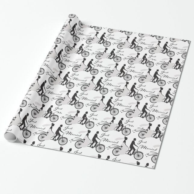 Nygifta Brud och Brudgum Bicyle Presentpapper (Utrullad)