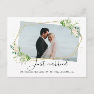 Nygifta Elegant Grönska Eloped Annonsering Vykort