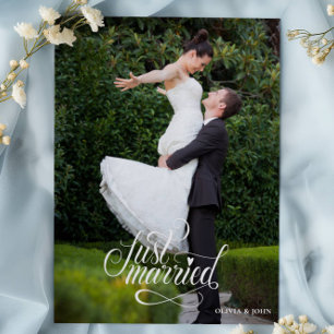 Nygifta Elegant Skript Fotos Bröllop Meddelande