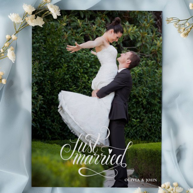 Nygifta Elegant Skript Fotos Bröllop Meddelande (Skapare uppladdad)
