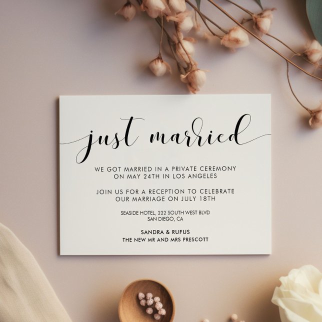 Nygifta Elegant svart-vit anslag Inbjudningar (Skapare uppladdad)