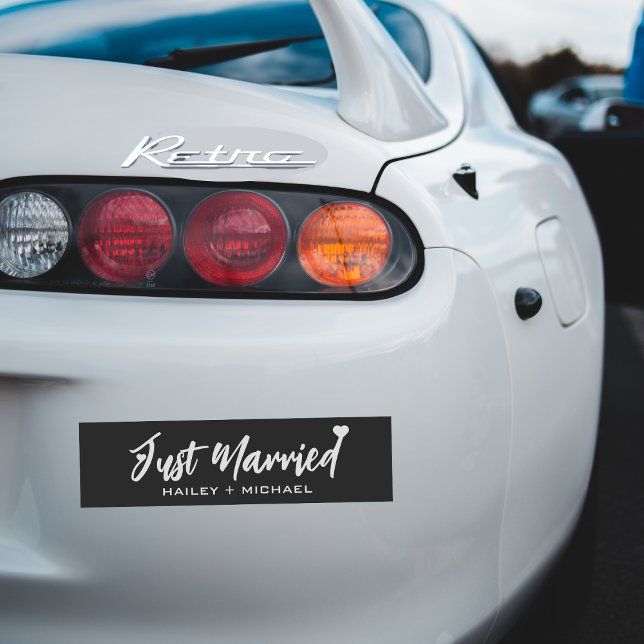 Nygifta Hjärtan Svart Bröllop Nygift Bildekal (Just Married Heart Black Wedding Newlywed Bumper Sticker
)