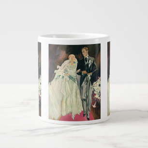 Nygifta i vintagebröllop, lycklig brud och brudgum jumbo mugg