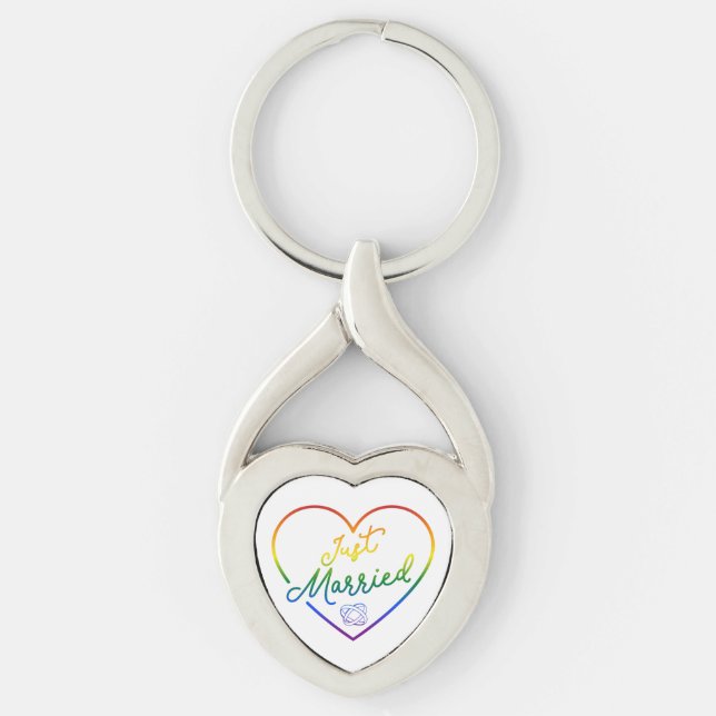 Nygifta III - HBTQ-bröllop Twisted Heart Silverfärgad Nyckelring (Framsidan)