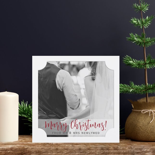 Nygifta julkort för fotopatorget (Upload your photo to this faux framed square Holiday Card and enjoy your first christmas together!)