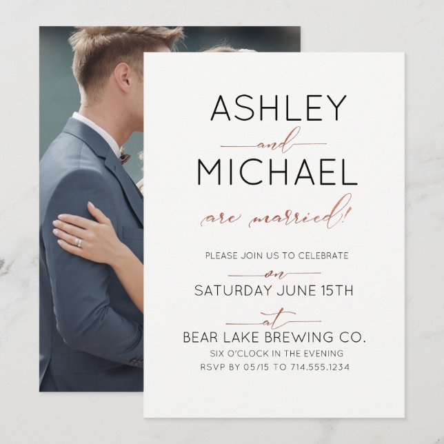 Nygifta Koppar Typografi Bröllopsfest Inbjudningar (Fram/baksida)
