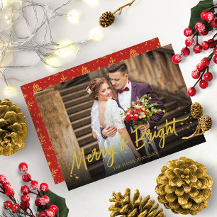 Nygifta Merry And Bright Foto Jul Holiday Inbjudningar